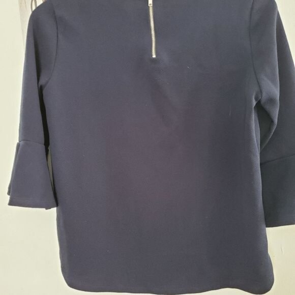 Anthropologie Green Envelope Women's Size M Blue Textured Back Zip Bell Sleeve - Picture 5 of 11